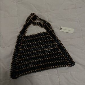 Anthropologie Black and Tan Beaded Bag